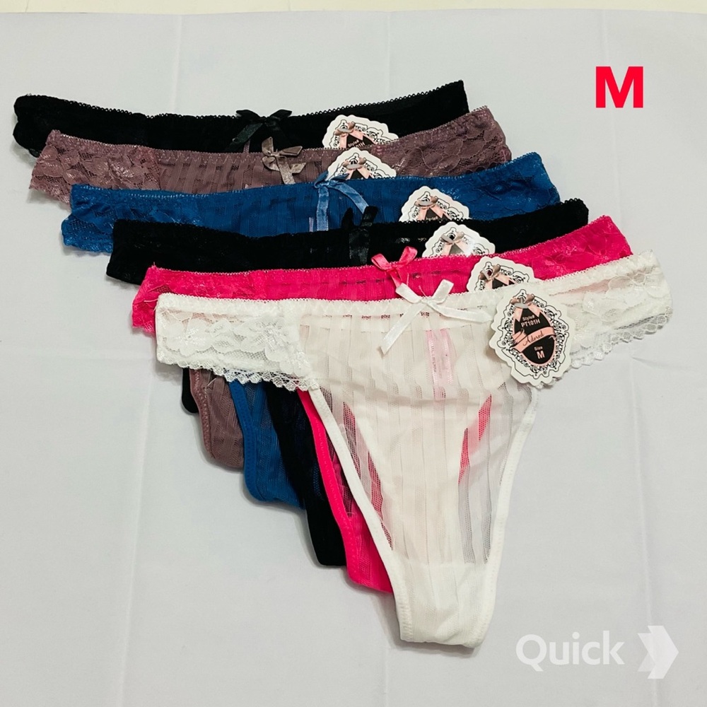 M -  6 pcs Set - NWT Striped Mesh Thongs